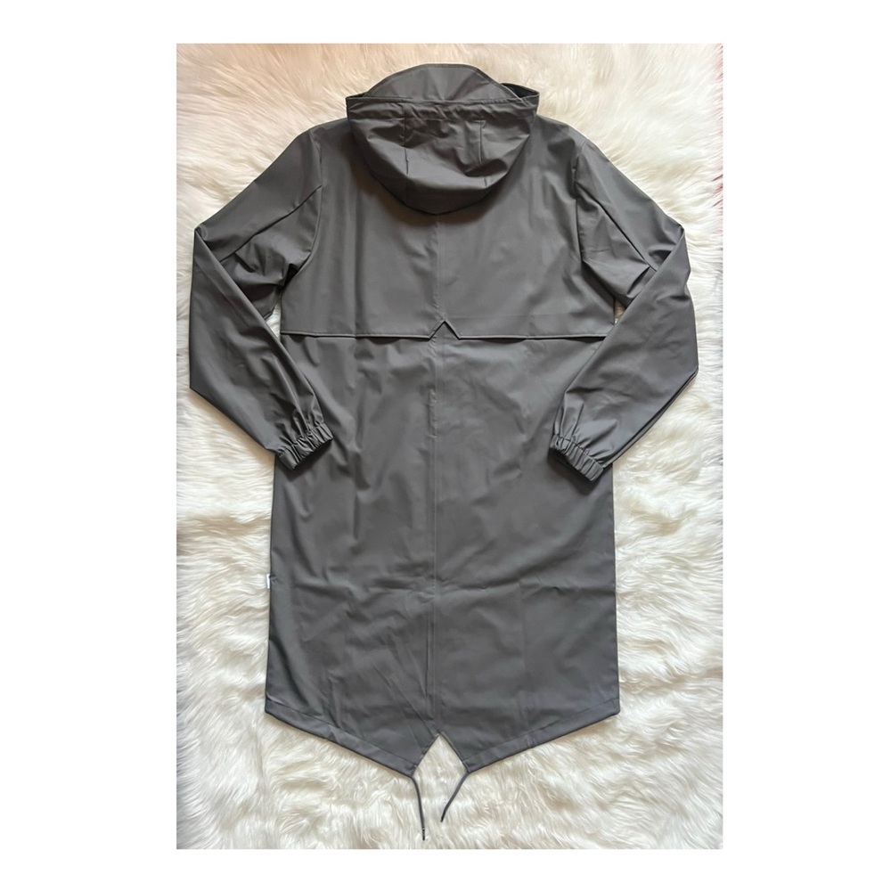 New! RAINS Fishtail Drawstring Hood Coated Parka - Picture 10 of 12